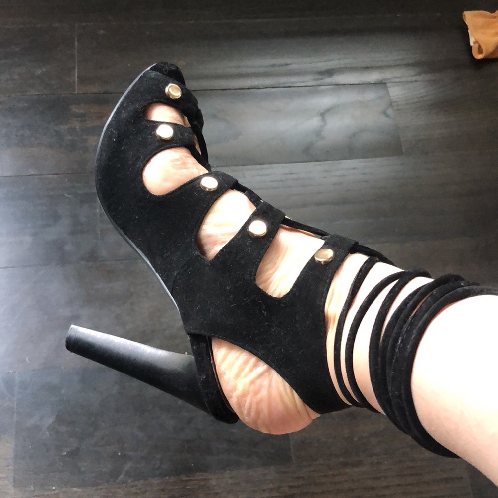 Black suede lace up heels
